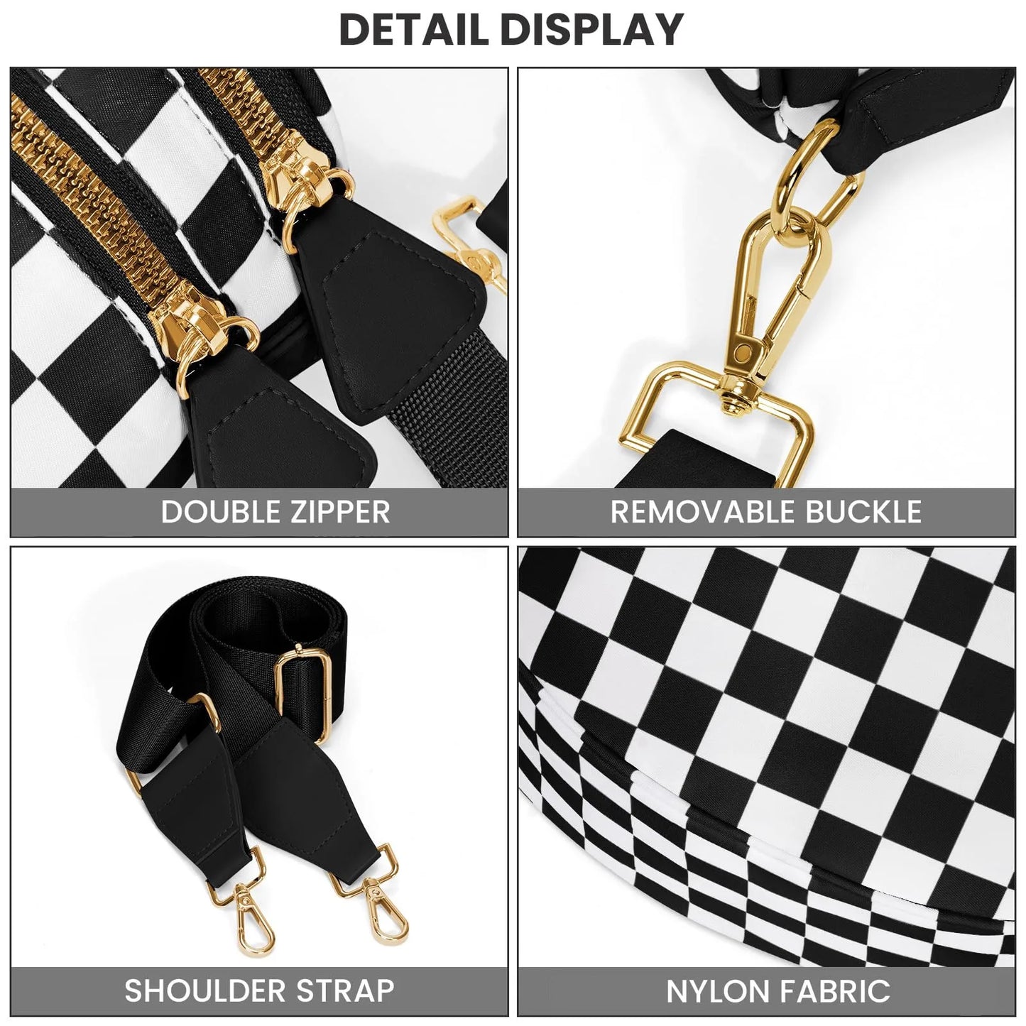 VYXELLE Checkered Crossbody Bag - Adjustable Fanny Pack