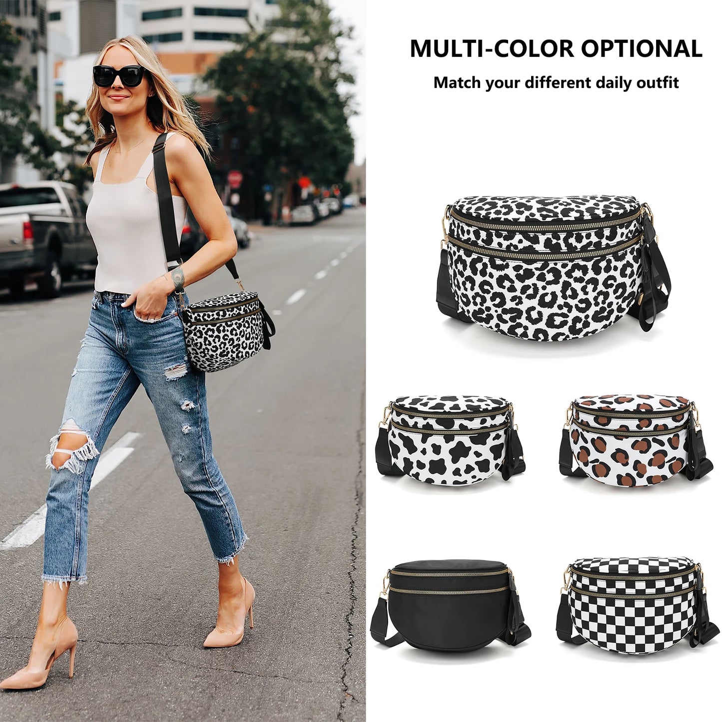 VYXELLE Checkered Crossbody Bag - Adjustable Fanny Pack